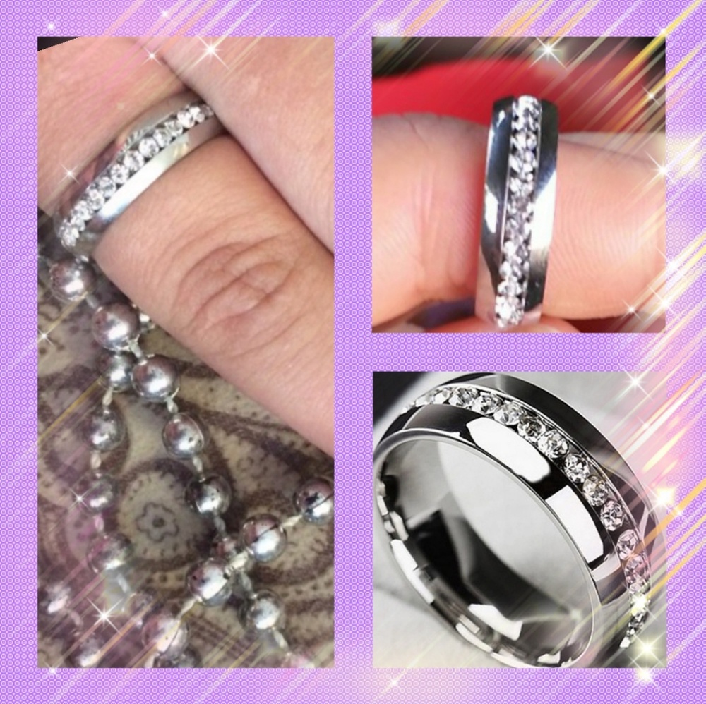 Silver Ring Wedding Engagement Single Row Zircon bridal band ring - Nwt - Picture 3 of 7